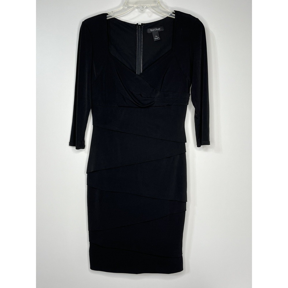 White House Black Market Black Tiered Bodycon 3/4 Sleeve Sheath‎ Dress Women's 6